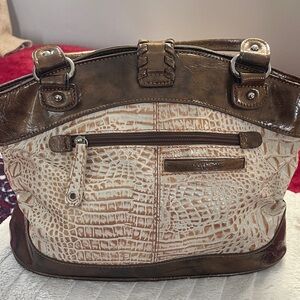 Elegant M.G. Brown and Cream Croc-Embossed Women's Bag